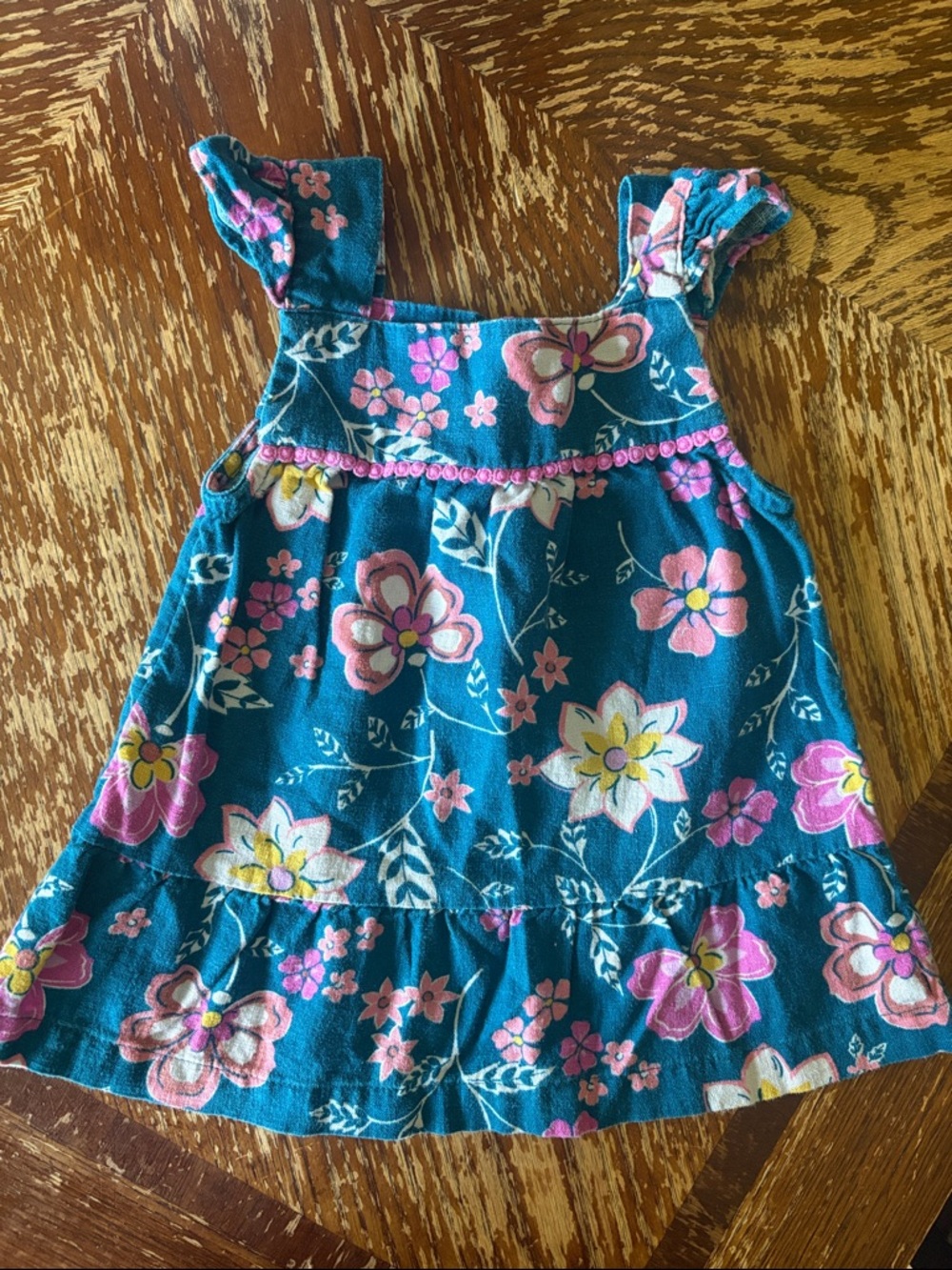 Carter's Teal Floral Ruffle Sundress with Pink Accents